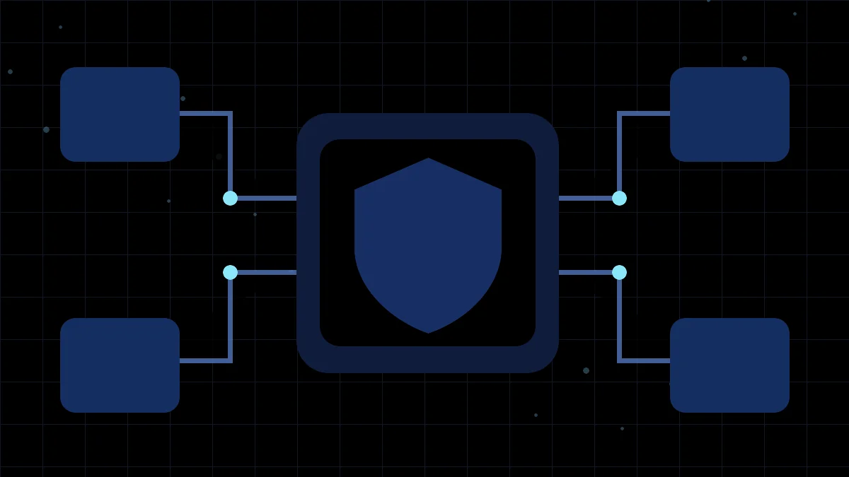 Концептуальная иллюстрация защиты API-ключей: сейф, смена ключей и защищённые сервисные соединения